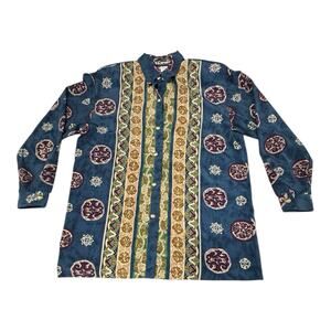 S.G. Sport Women's Medium Celtic Braid Abstract AOP Blouse Button Up Retro USA